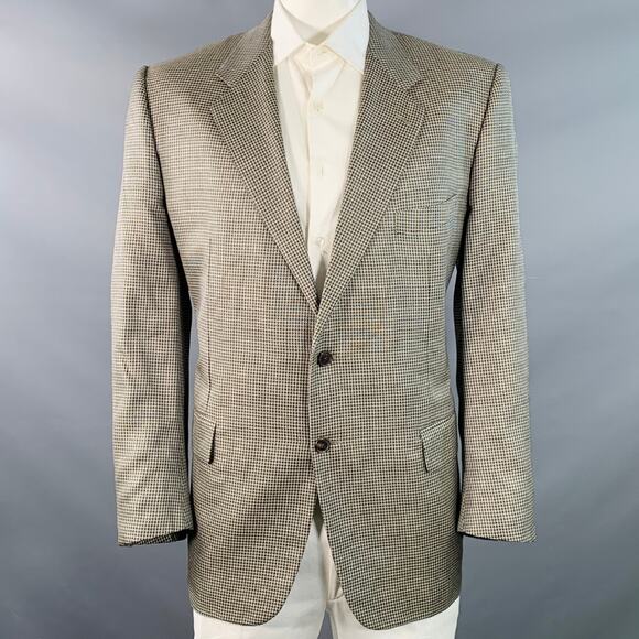 CORNELIANI Size Regular Black White Grid Silk Virgin Wool Notch Lapel Sport Coat - Picture 1 of 10